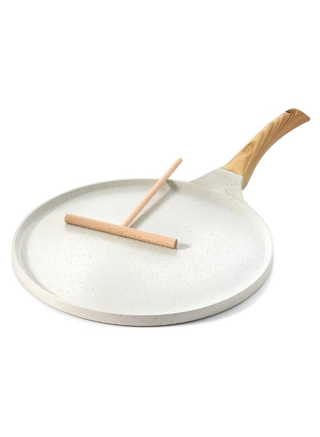 Non-Stick Frying Pan, Flat Skillet For Pancakes  Crepes, Induction Bottom Compatible With Gas  Electric Stoves, Wide Flat Base For Even Cooking, White Aluminum Cookware, 24cm - Image 2